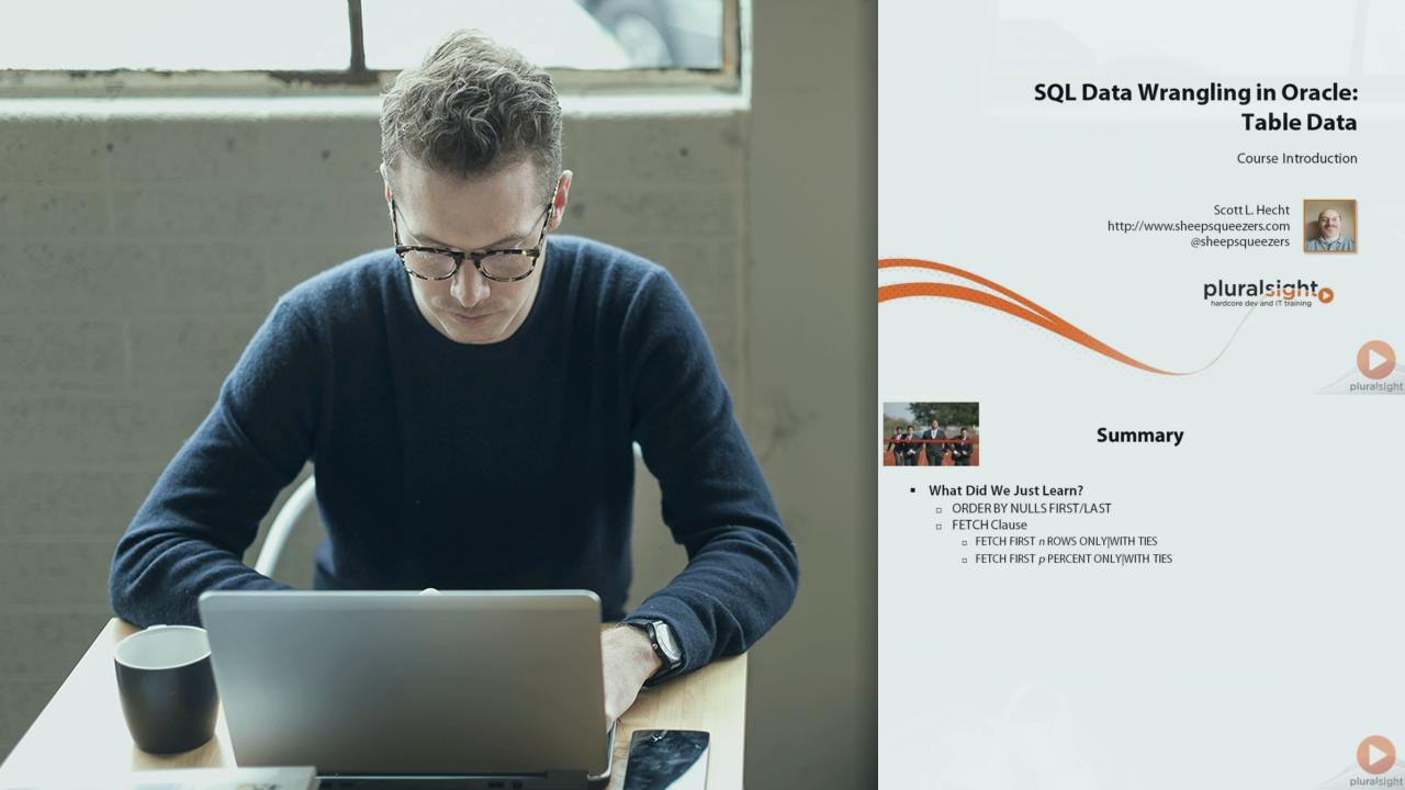 SQL Data Wrangling in Oracle: Table Data from Pluralsight | Course by Edvicer
